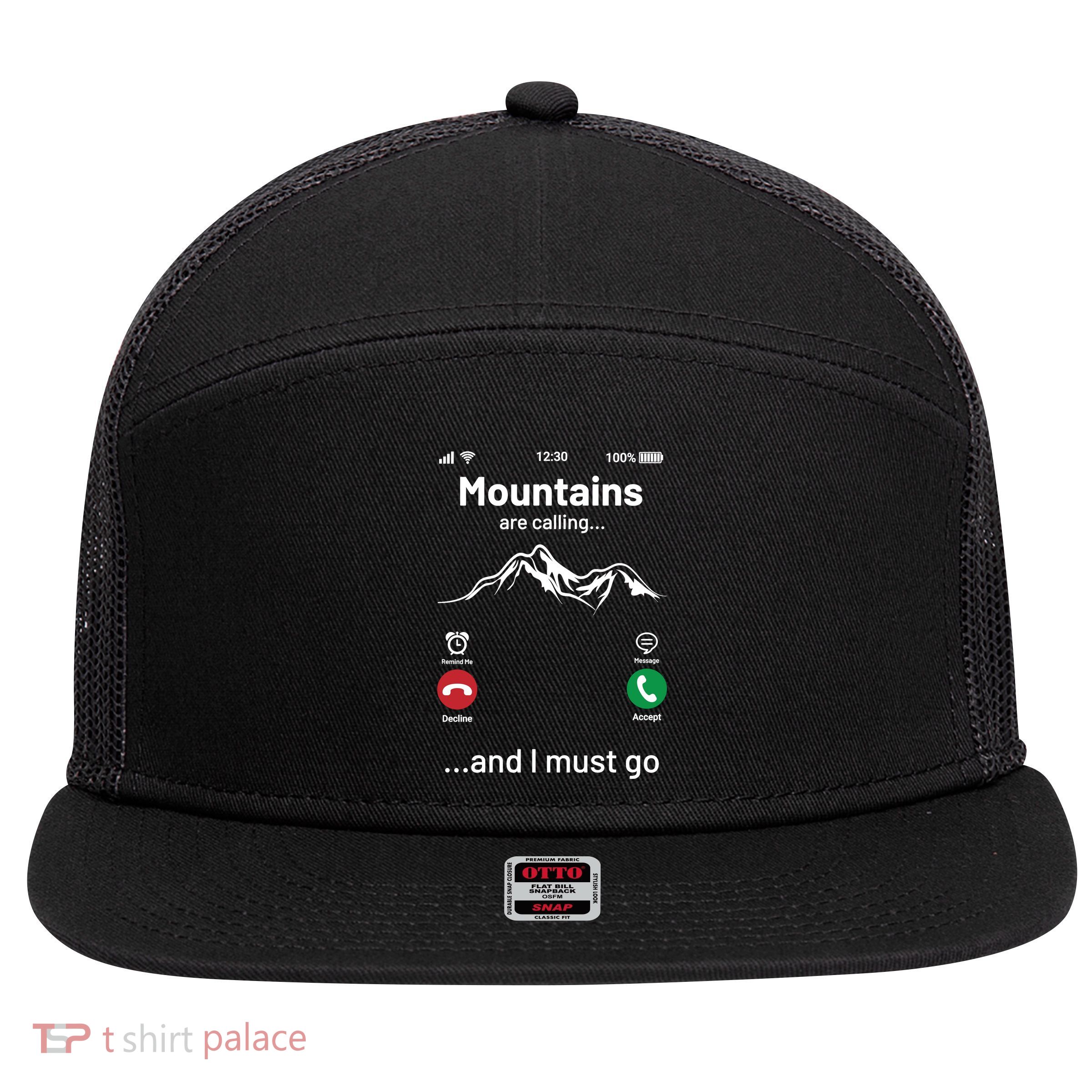 Mountains Are Calling Funny Nature Design 7 Panel Mesh Trucker Snapback Hat