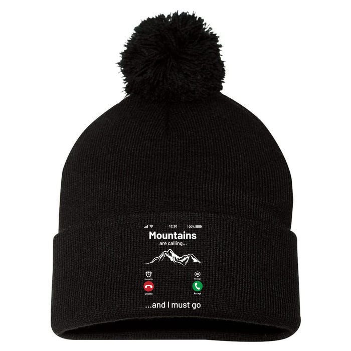 Mountains Are Calling Funny Nature Design Pom Pom 12in Knit Beanie