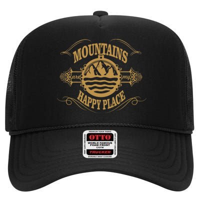 Mountains Are My Happy Place High Crown Mesh Back Trucker Hat