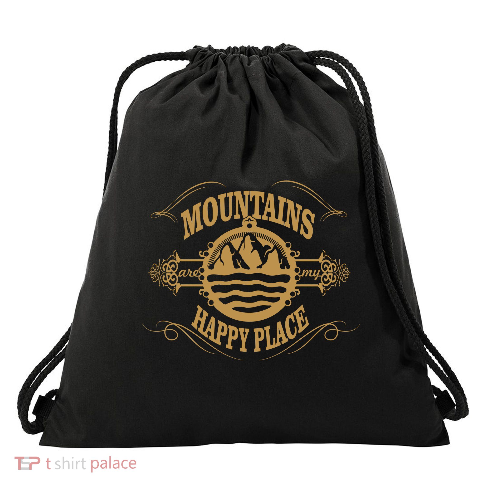Mountains Are My Happy Place Drawstring Bag