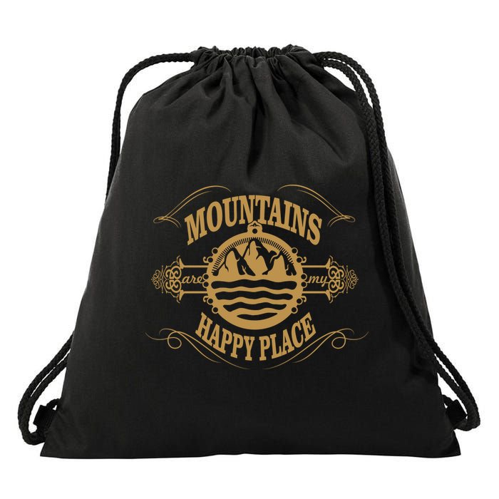 Mountains Are My Happy Place Drawstring Bag