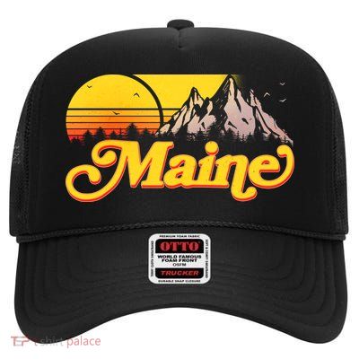 Mountains In Maine High Crown Mesh Back Trucker Hat