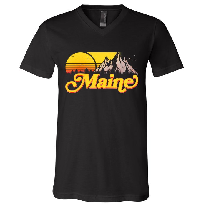 Mountains In Maine V-Neck T-Shirt