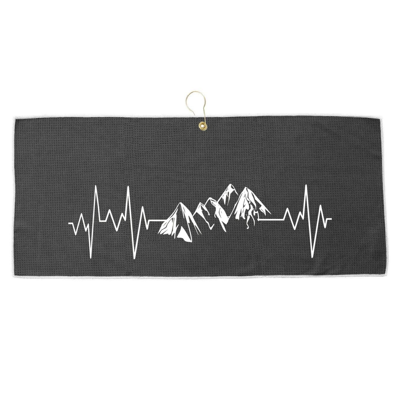 Mountains In My Heartbeat Pulse  Large Microfiber Waffle Golf Towel