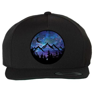 Mountains Star Night Sky Wool Snapback Cap