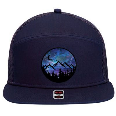 Mountains Star Night Sky 7 Panel Mesh Trucker Snapback Hat