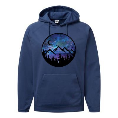 Mountains Star Night Sky Performance Fleece Hoodie