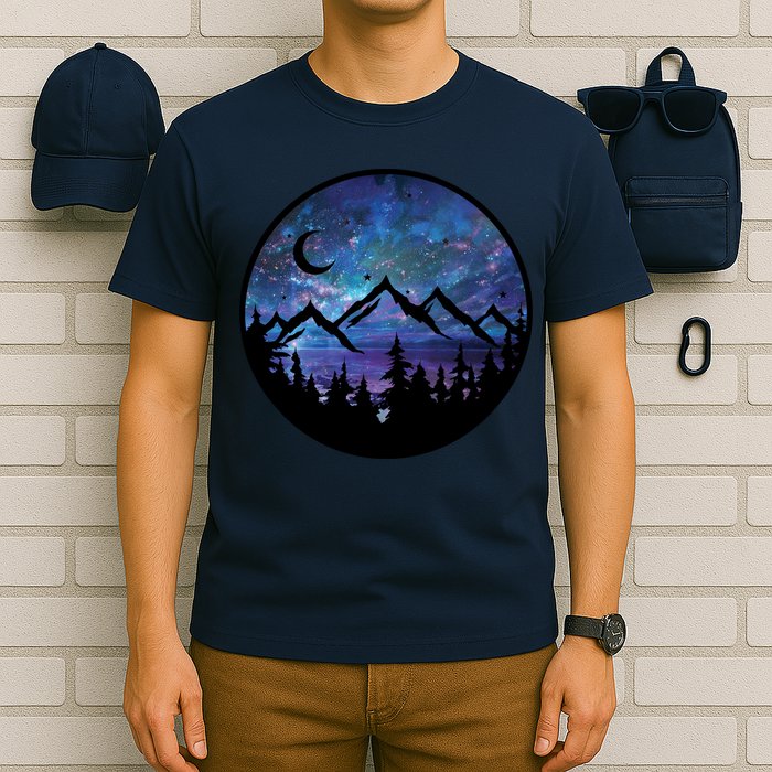 Mountains Star Night Sky T-Shirt