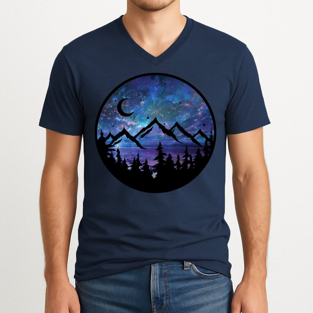 Mountains Star Night Sky V-Neck T-Shirt