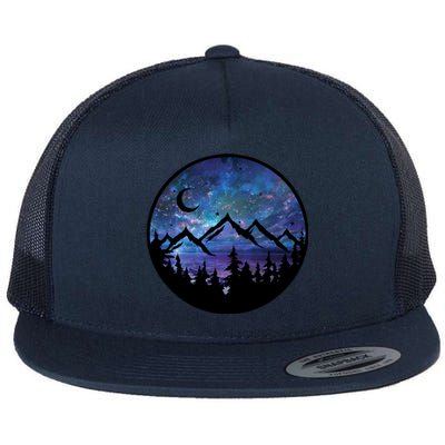 Mountains Star Night Sky Flat Bill Trucker Hat