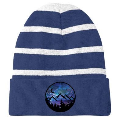 Mountains Star Night Sky Striped Beanie with Solid Band