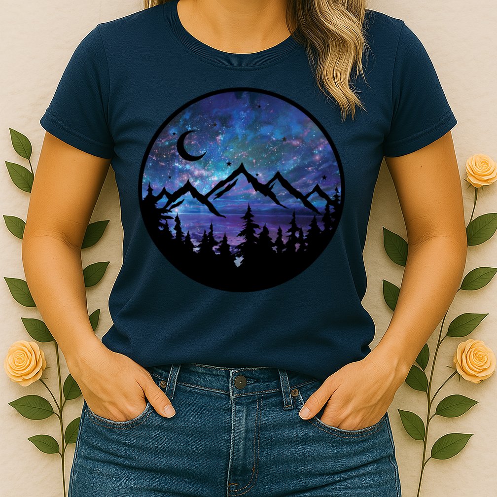 Mountains Star Night Sky Womens T-Shirt