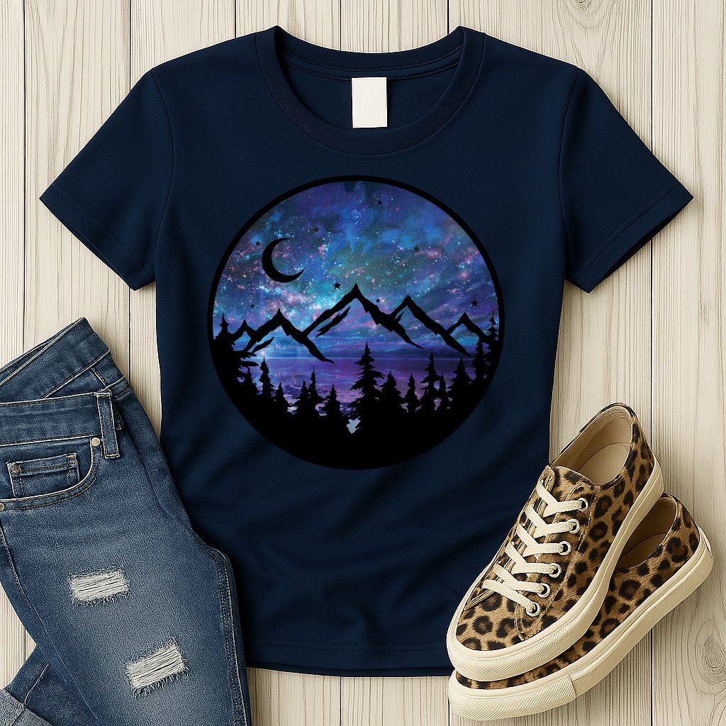 Mountains Star Night Sky Womens T-Shirt
