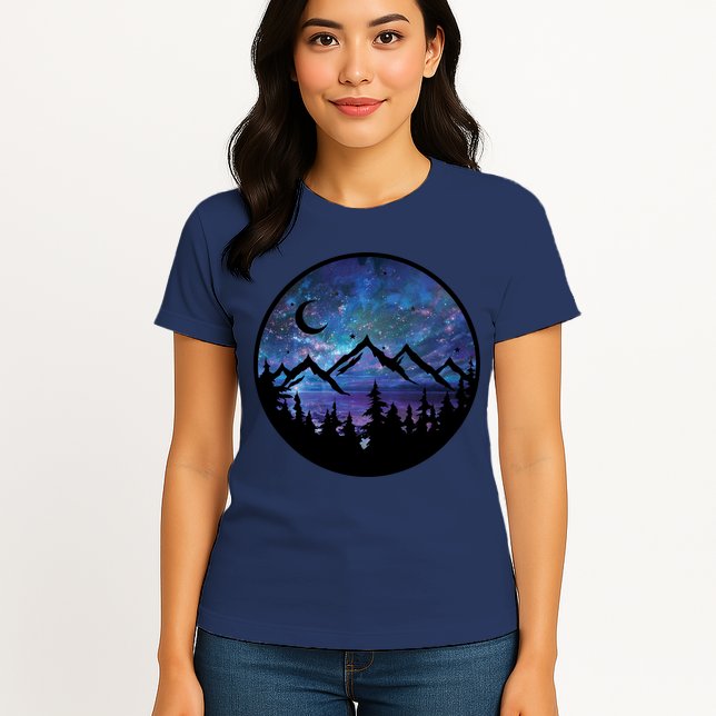 Mountains Star Night Sky Womens T-Shirt