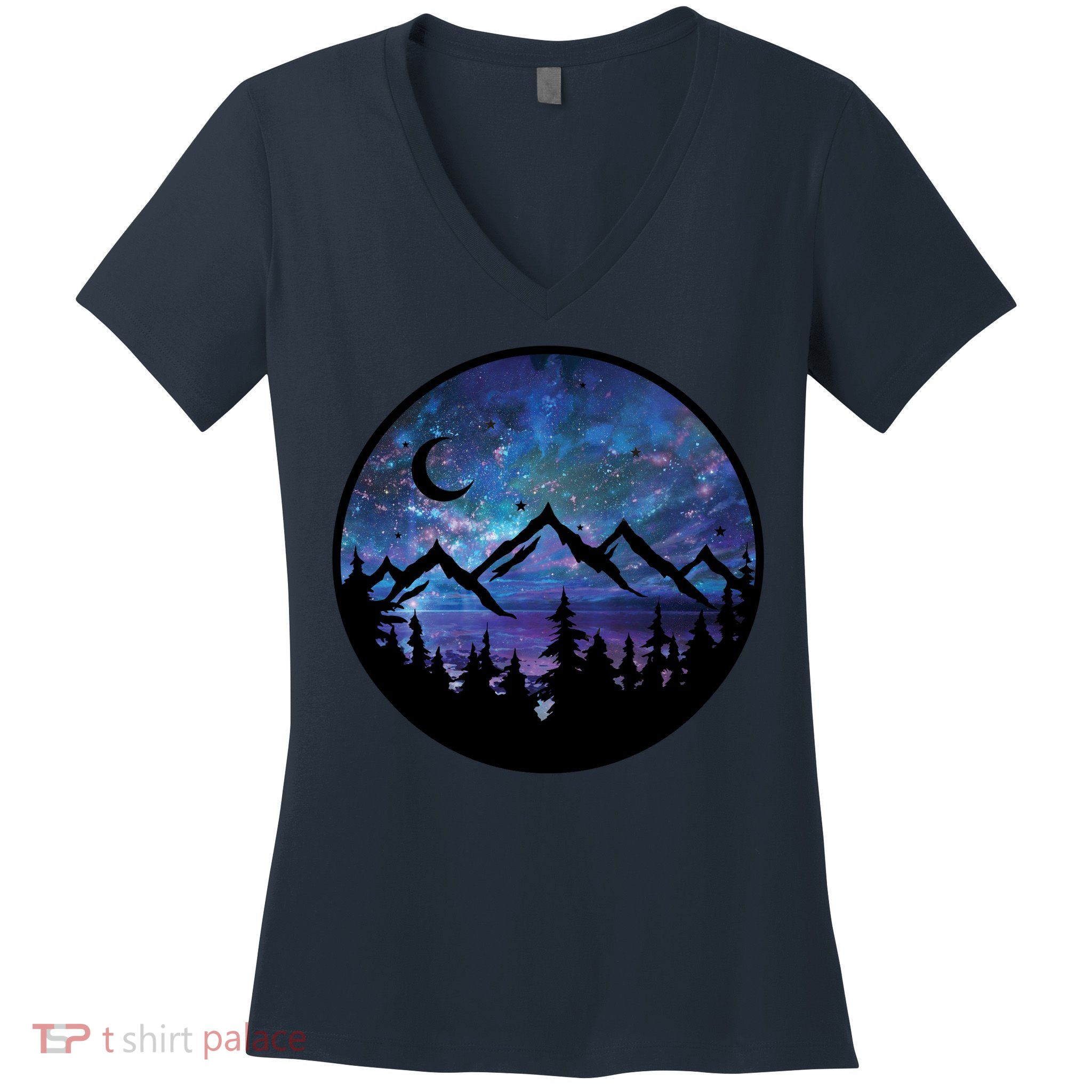 Mountains Star Night Sky Women's V-Neck T-Shirt