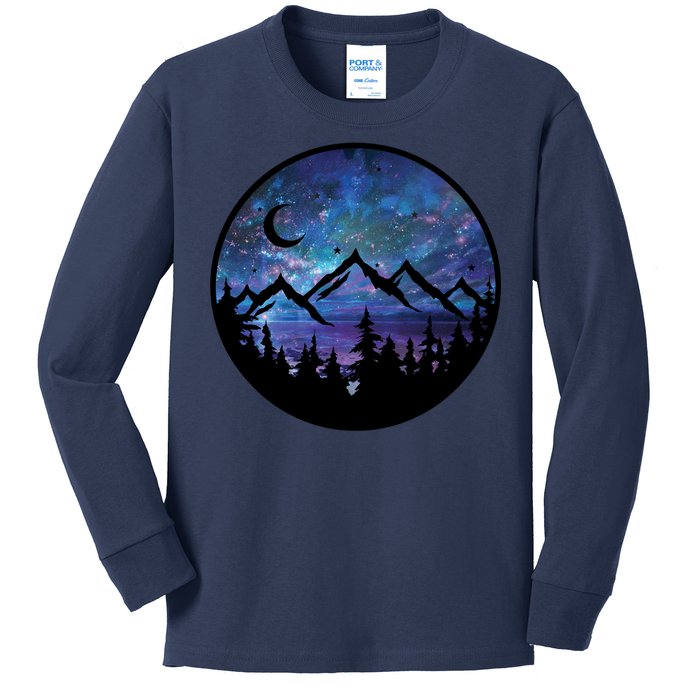 Mountains Star Night Sky Kids Long Sleeve Shirt