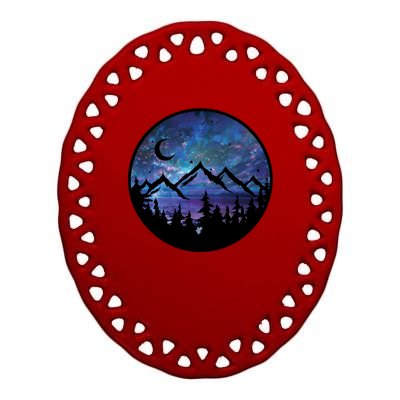 Mountains Star Night Sky Ceramic Oval Ornament