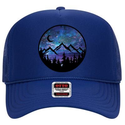 Mountains Star Night Sky High Crown Mesh Back Trucker Hat