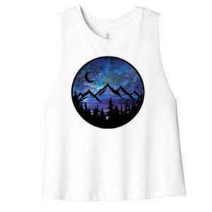 Mountains Star Night Sky Women's Racerback Cropped Tank