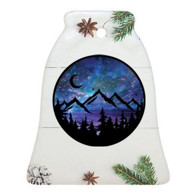 Mountains Star Night Sky Ceramic Bell Ornament