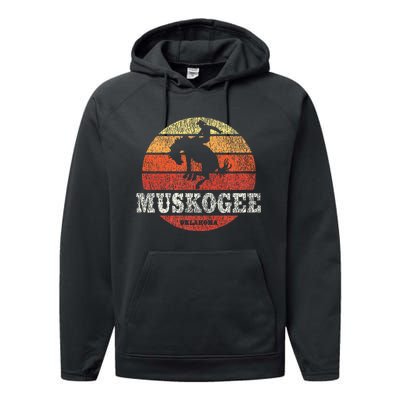 Muskogee Ok Vintage Country Western Retro Performance Fleece Hoodie