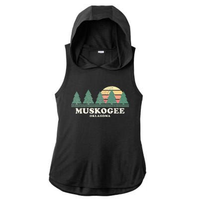 Muskogee Ok Vintage Throwback Retro 70s Design Ladies PosiCharge Tri-Blend Wicking Draft Hoodie Tank