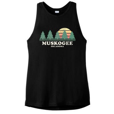 Muskogee Ok Vintage Throwback Retro 70s Design Ladies PosiCharge Tri-Blend Wicking Tank