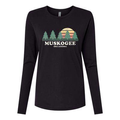 Muskogee Ok Vintage Throwback Retro 70s Design Womens Cotton Relaxed Long Sleeve T-Shirt