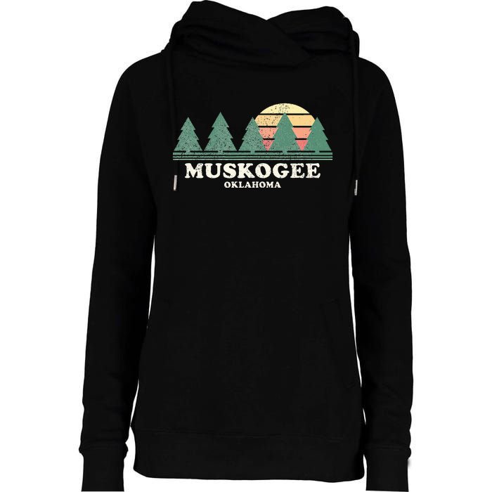 Muskogee Ok Vintage Throwback Retro 70s Design Womens Funnel Neck Pullover Hood