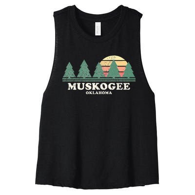 Muskogee Ok Vintage Throwback Retro 70s Design Women's Racerback Cropped Tank