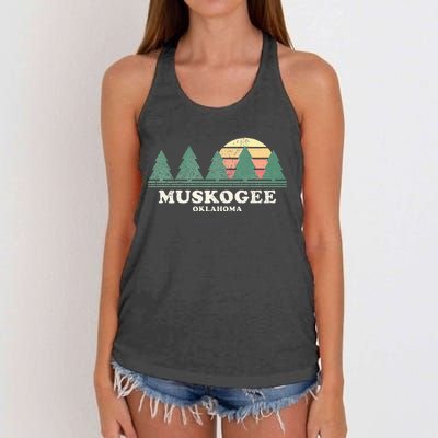 Muskogee Ok Vintage Throwback Retro 70s Design Women's Knotted Racerback Tank