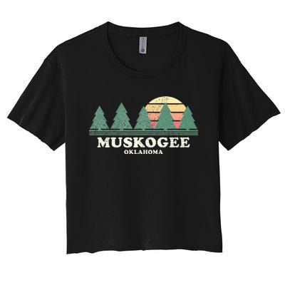 Muskogee Ok Vintage Throwback Retro 70s Design Women's Crop Top Tee