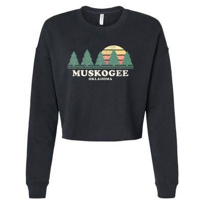 Muskogee Ok Vintage Throwback Retro 70s Design Cropped Pullover Crew