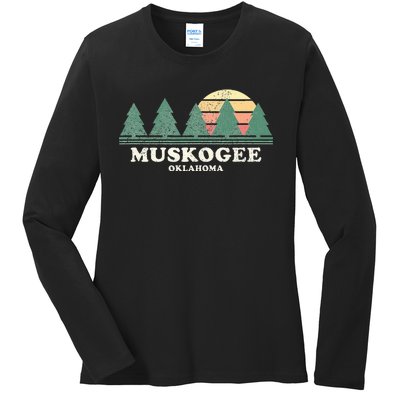 Muskogee Ok Vintage Throwback Retro 70s Design Ladies Long Sleeve Shirt