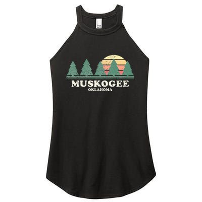 Muskogee Ok Vintage Throwback Retro 70s Design Women's Perfect Tri Rocker Tank