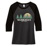 Muskogee Ok Vintage Throwback Retro 70s Design Women's Tri-Blend 3/4-Sleeve Raglan Shirt