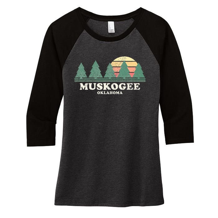 Muskogee Ok Vintage Throwback Retro 70s Design Women's Tri-Blend 3/4-Sleeve Raglan Shirt