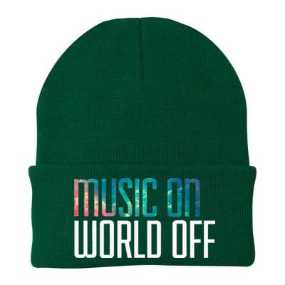 Music On World Off For Music Lovers Djs Musicians Knit Cap Winter Beanie