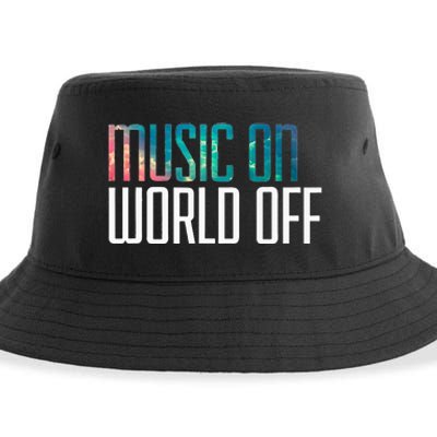 Music On World Off For Music Lovers Djs Musicians Sustainable Bucket Hat