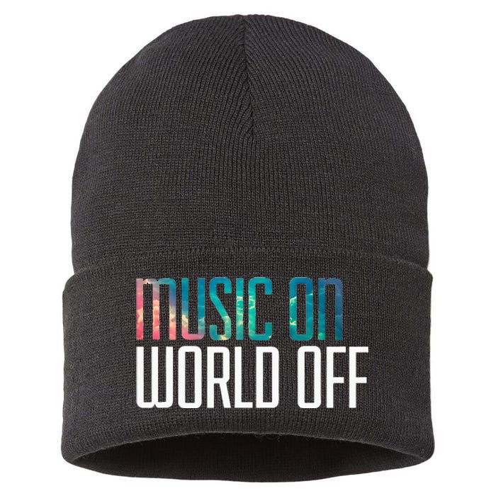 Music On World Off For Music Lovers Djs Musicians Sustainable Knit Beanie