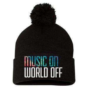 Music On World Off For Music Lovers Djs Musicians Pom Pom 12in Knit Beanie