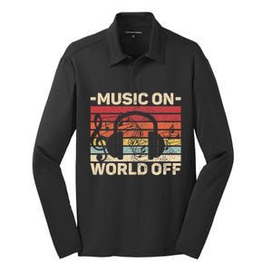 Music On World Off Music Lovers Musician Outfit Edm Music Dj Silk Touch Performance Long Sleeve Polo