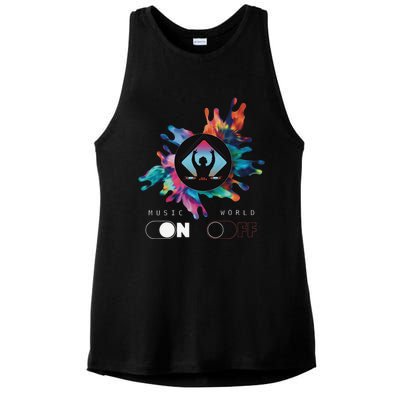 Music On World Off costume for Music Lovers DJs Festival Ladies PosiCharge Tri-Blend Wicking Tank