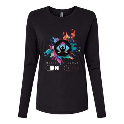 Music On World Off costume for Music Lovers DJs Festival Womens Cotton Relaxed Long Sleeve T-Shirt