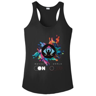 Music On World Off costume for Music Lovers DJs Festival Ladies PosiCharge Competitor Racerback Tank