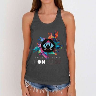 Music On World Off costume for Music Lovers DJs Festival Women's Knotted Racerback Tank