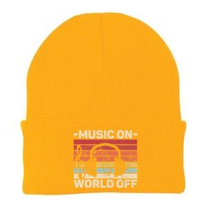 Music On World Off Music Lovers Musician Outfit EDM Music DJ Knit Cap Winter Beanie