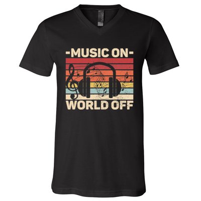 Music On World Off Music Lovers Musician Outfit EDM Music DJ V-Neck T-Shirt