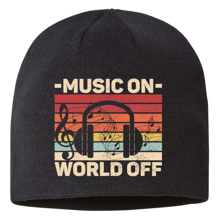 Music On World Off Music Lovers Musician Outfit EDM Music DJ Sustainable Beanie