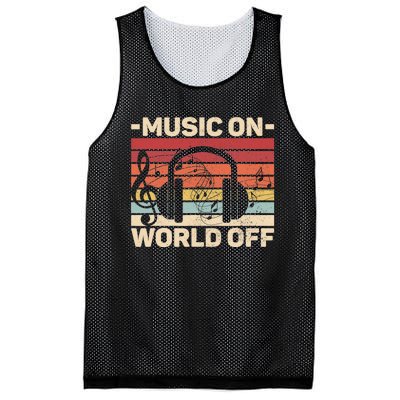 Music On World Off Music Lovers Musician Outfit EDM Music DJ Mesh Reversible Basketball Jersey Tank